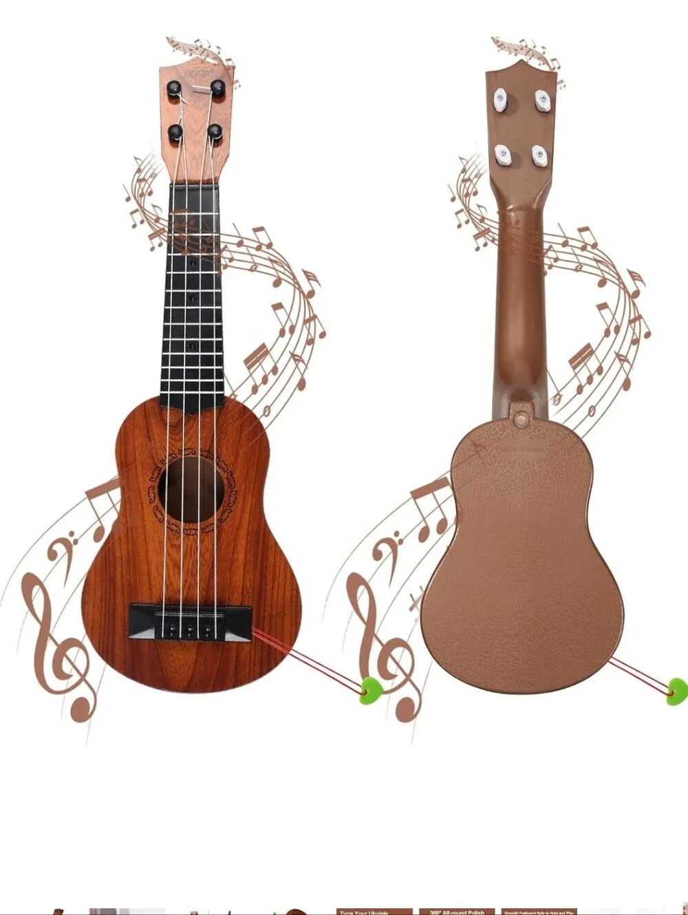 Kids Wooden Ukulele Toy - Brown Learning Guitar